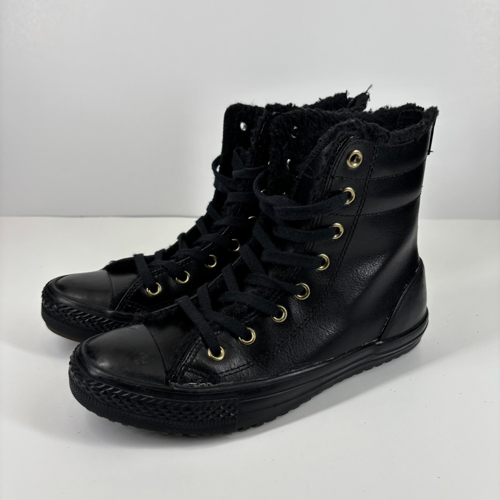 Converse Chuck Taylor All Star Hi-Rise Junior US 3/EU 35 Black Leather Fur Boots